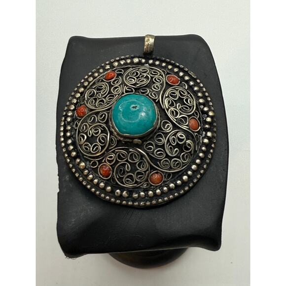 Vintage Coral and Turquoise Indian/Tibetan Pendant - Picture 1 of 2